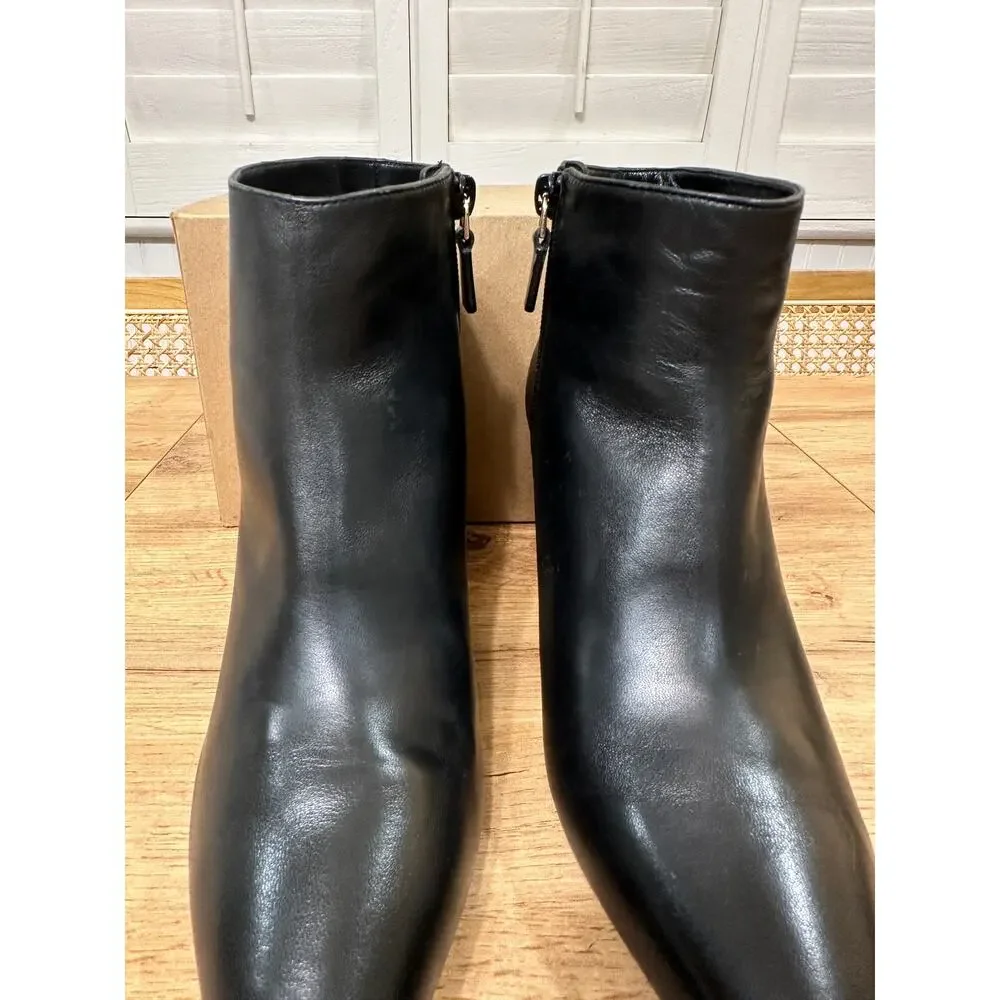 Stuart Weitzman Stuart 75 Pointed Toe Zip Booties Black Leather Size 8.5 NWOB